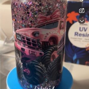 Pink Glitter Monster Truck Tumbler plastic cup plastic cup